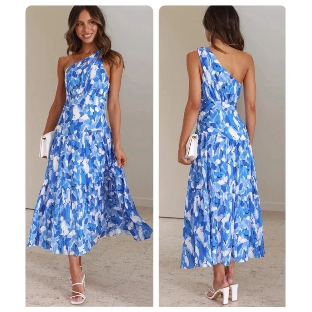 Billy J Blue One-Shoulder Dress